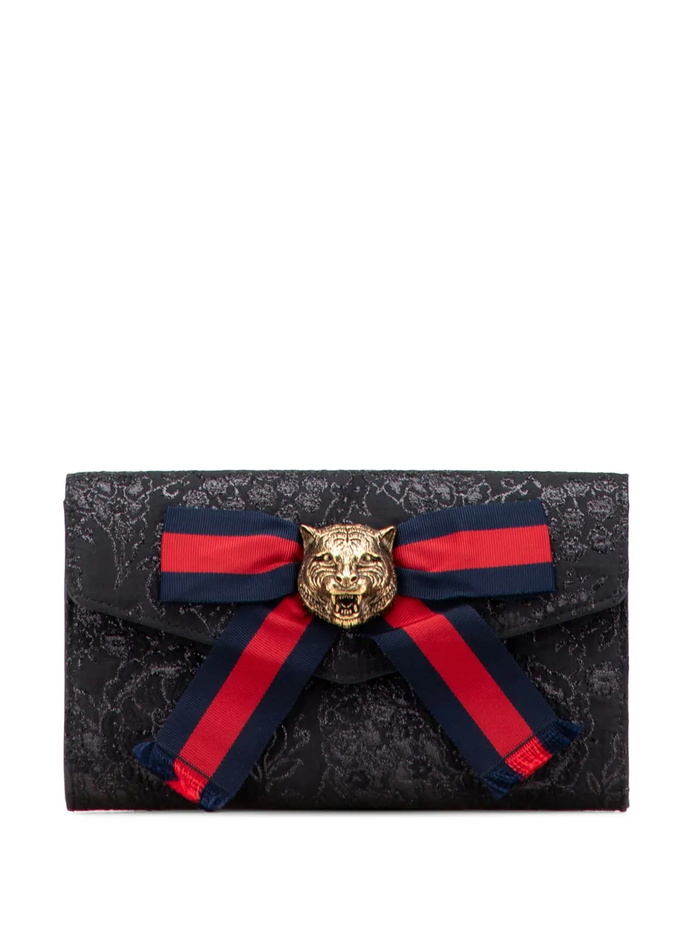 Pre-owned Gucci 2016-2025 Lurex Brocade Animalier Broadway Clutch Bag In Black