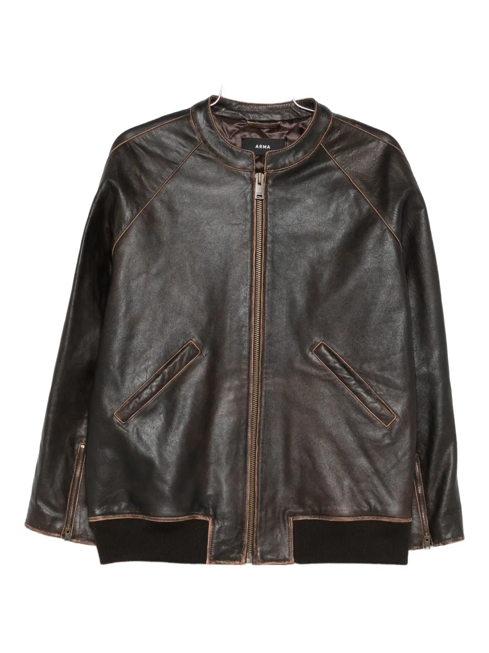 Arma Azzura Leather Bomber Jacket In Brown