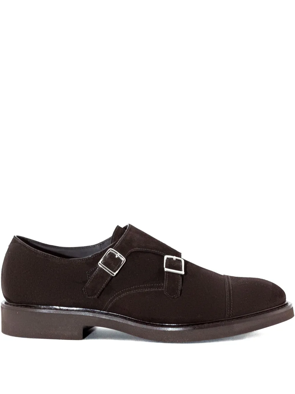 Doucal's double-buckle suede monk shoes Brown