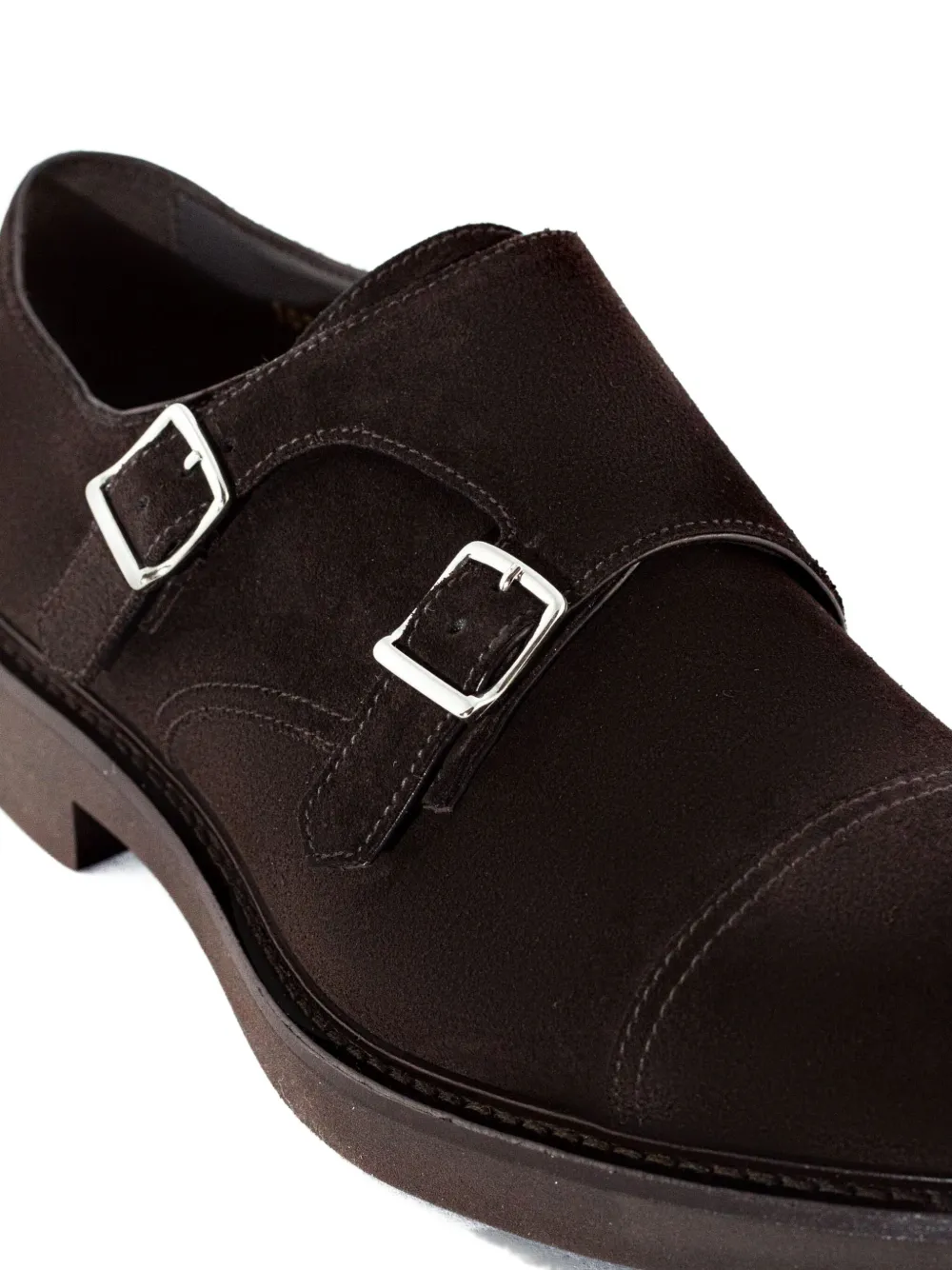 Doucal's Double-buckle Suede Monk Shoes In Brown