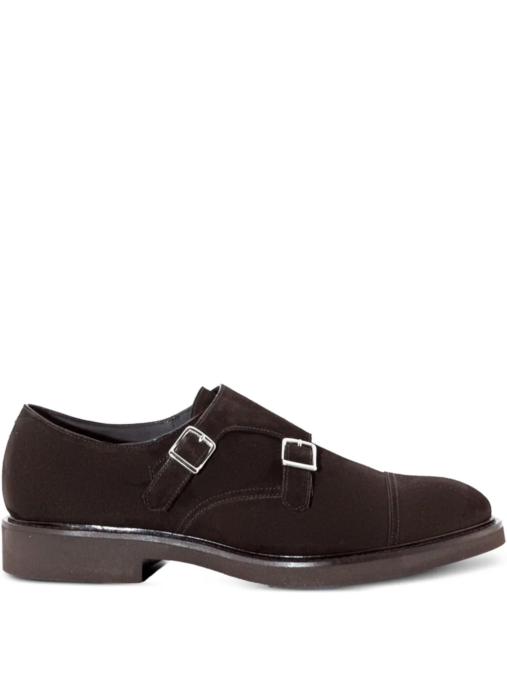 Doucal's double-buckle suede monk shoes Brown
