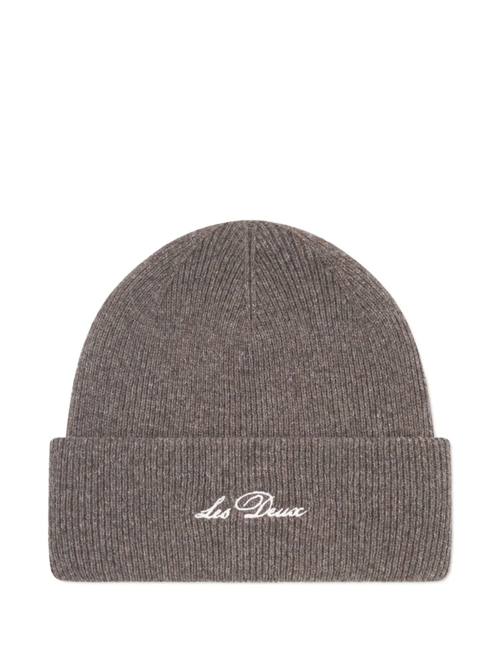 Les Deux Ribbed Embroidered-logo Beanie In Brown