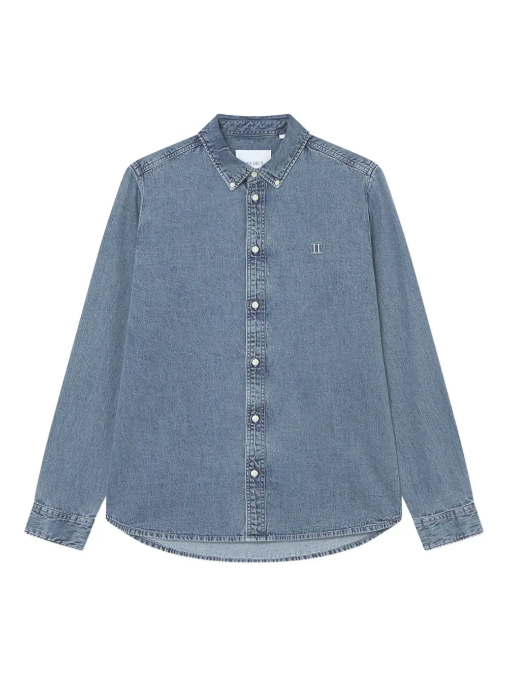 Les Deux Denim overhemd met borduurwerk Blauw