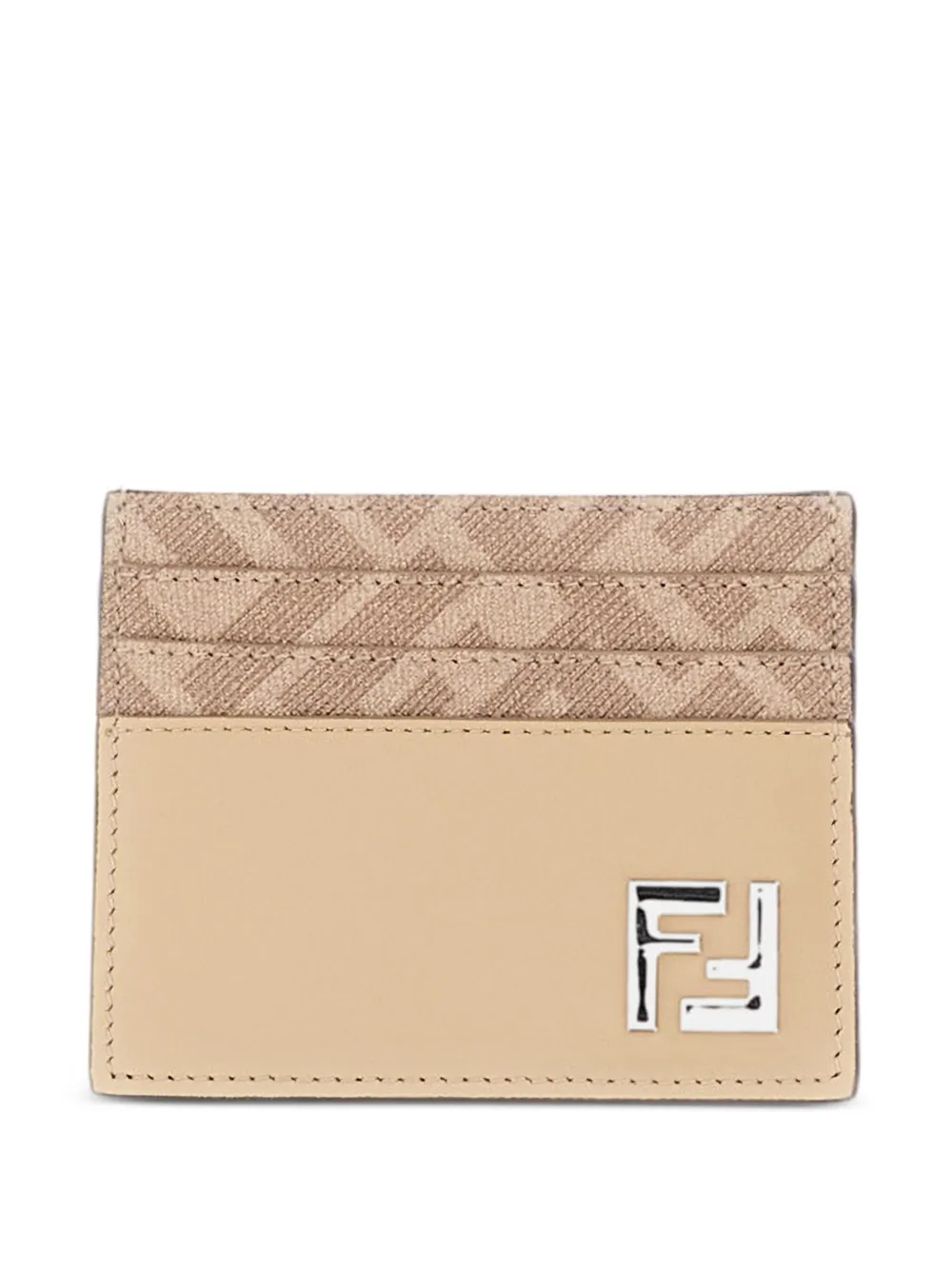 FENDI Squared logo-plaque leather cardholder Beige