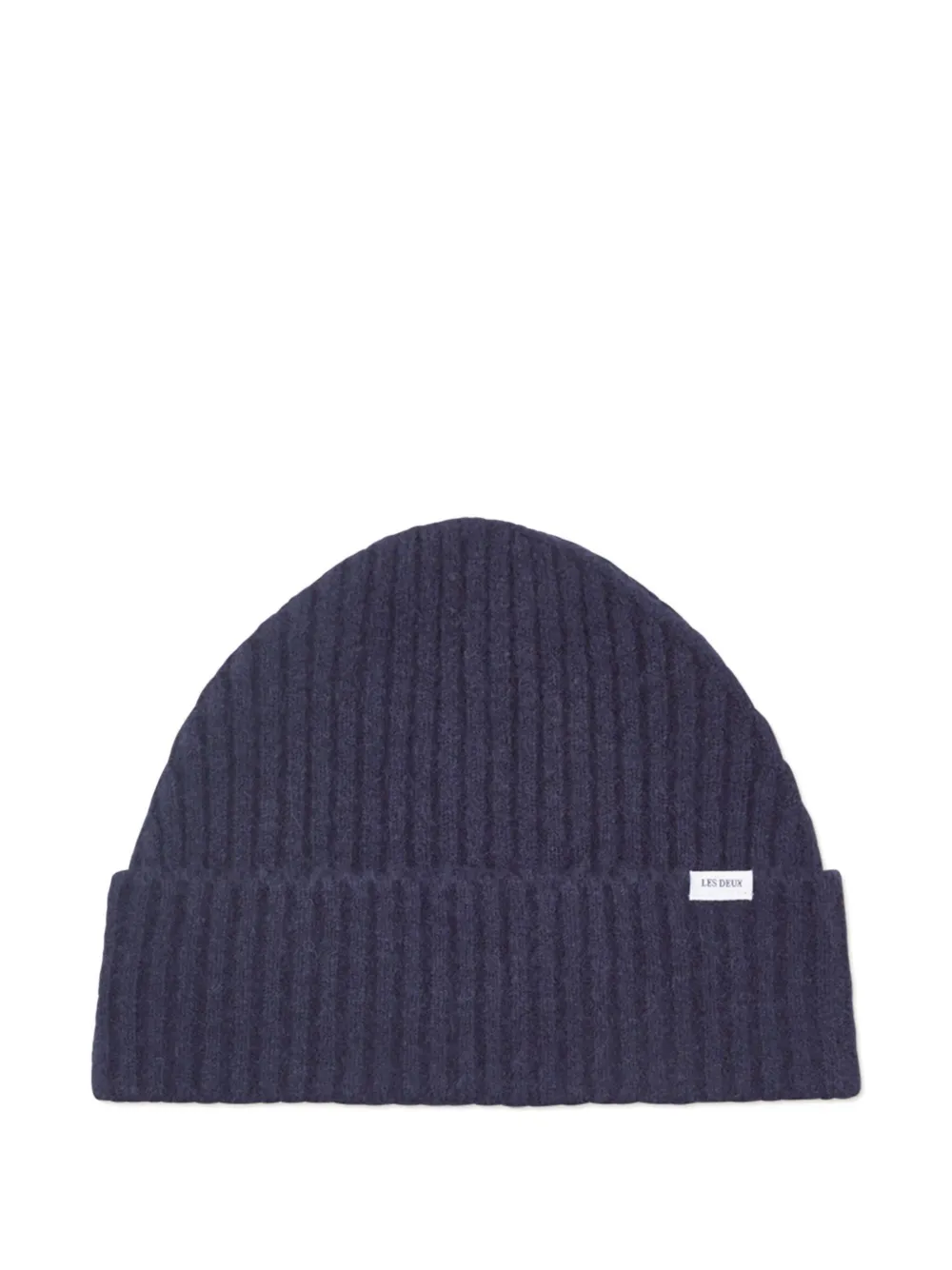 Les Deux Ribbed Logo Beanie In Blue