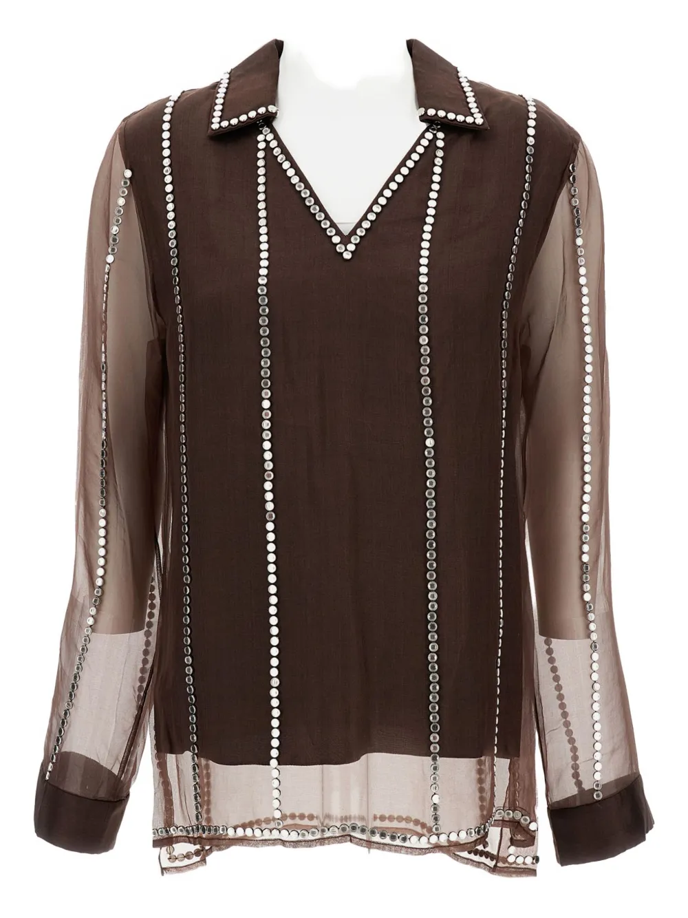 Wales Bonner v-neck stud-embellished blouse | Brown | Image 1