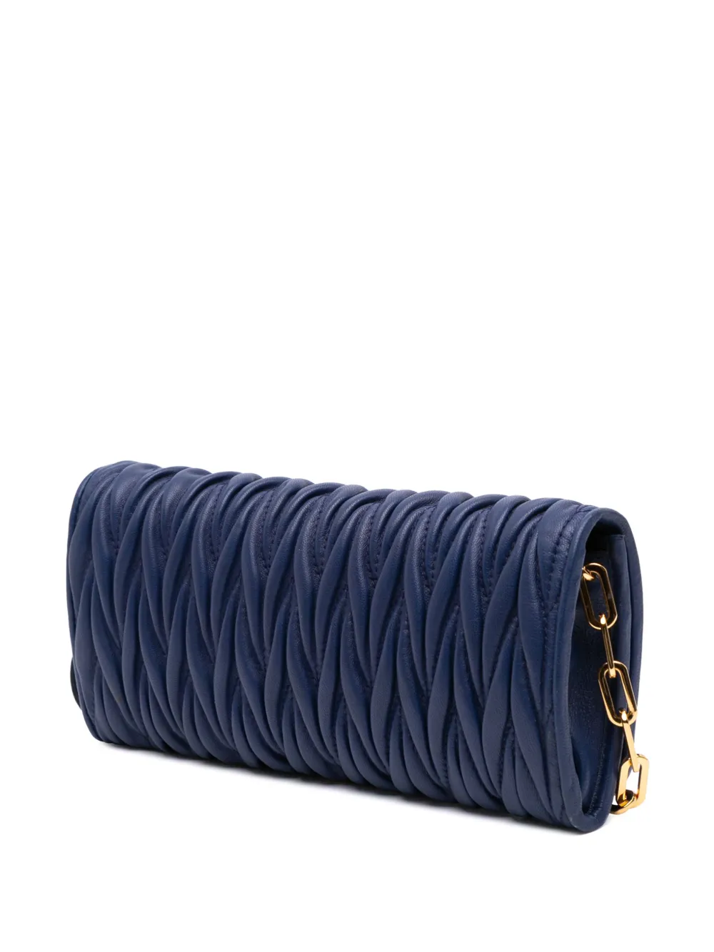 Pre-owned Miu Miu 2010-2025 Matelasse Lambskin Wallet On Chain Crossbody Bag In Blue