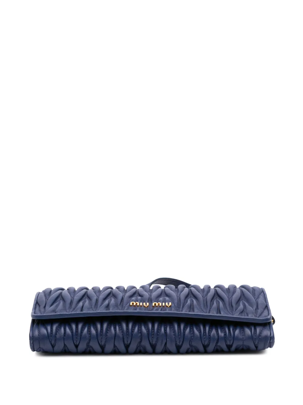 Pre-owned Miu Miu 2010-2025 Matelasse Lambskin Wallet On Chain Crossbody Bag In Blue