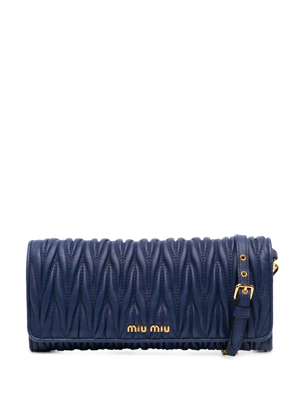 Pre-owned Miu Miu 2010-2025 Matelasse Lambskin Wallet On Chain Crossbody Bag In Blue