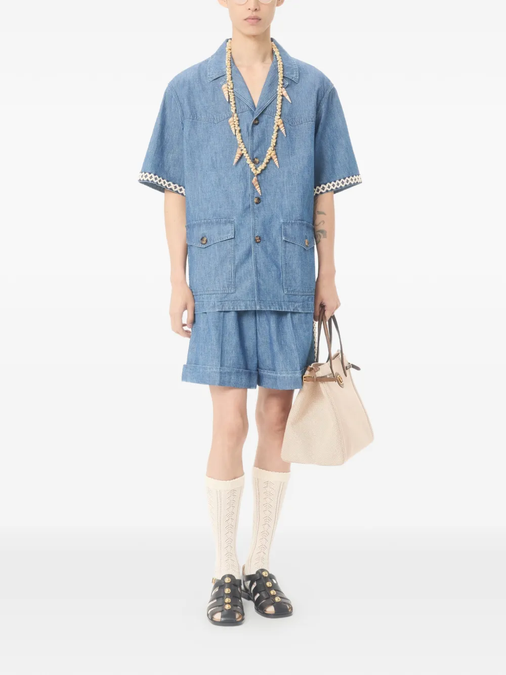 Valentino Garavani Denim shorts met gehaakt detail Blauw