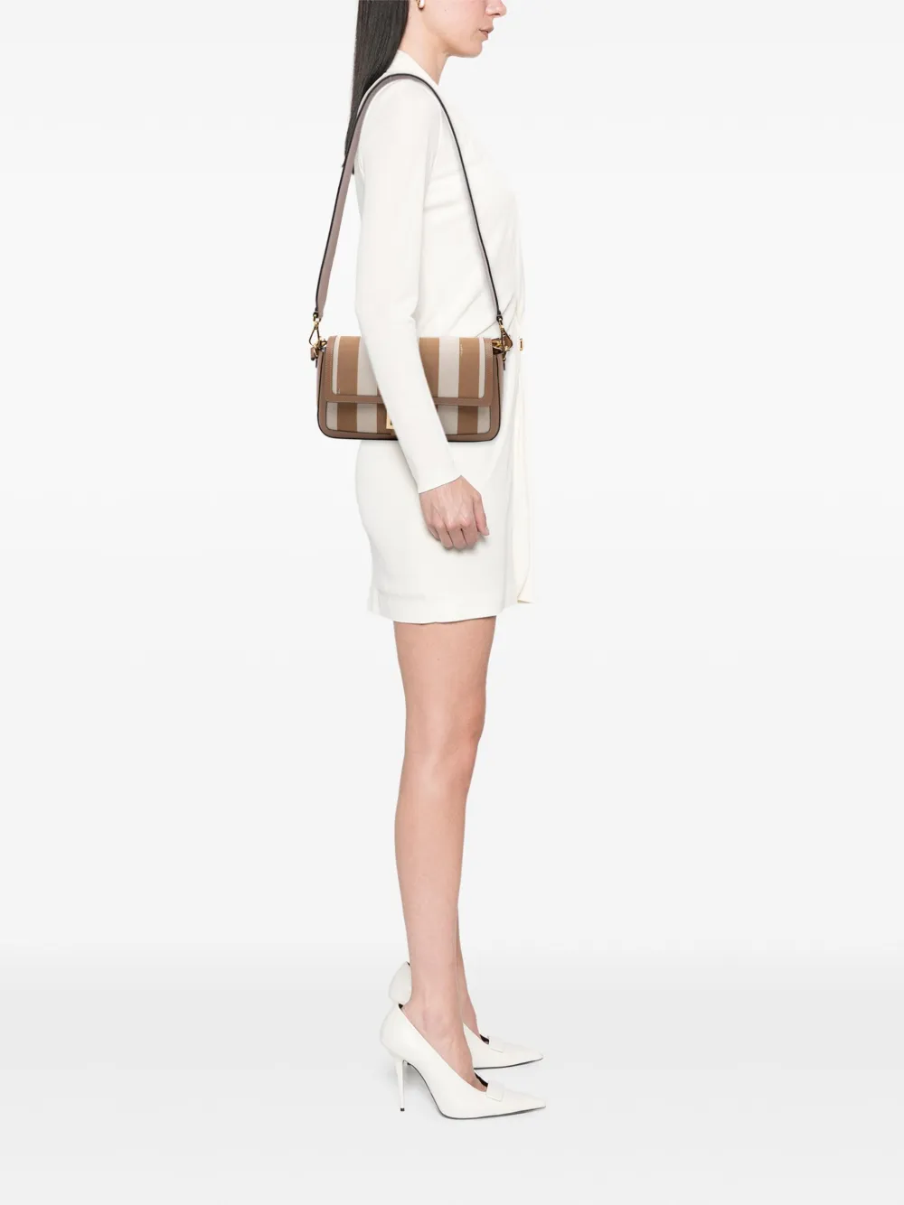 Pre-owned Fendi 2010-2025 Pequin Canvas Baguette Satchel In Brown