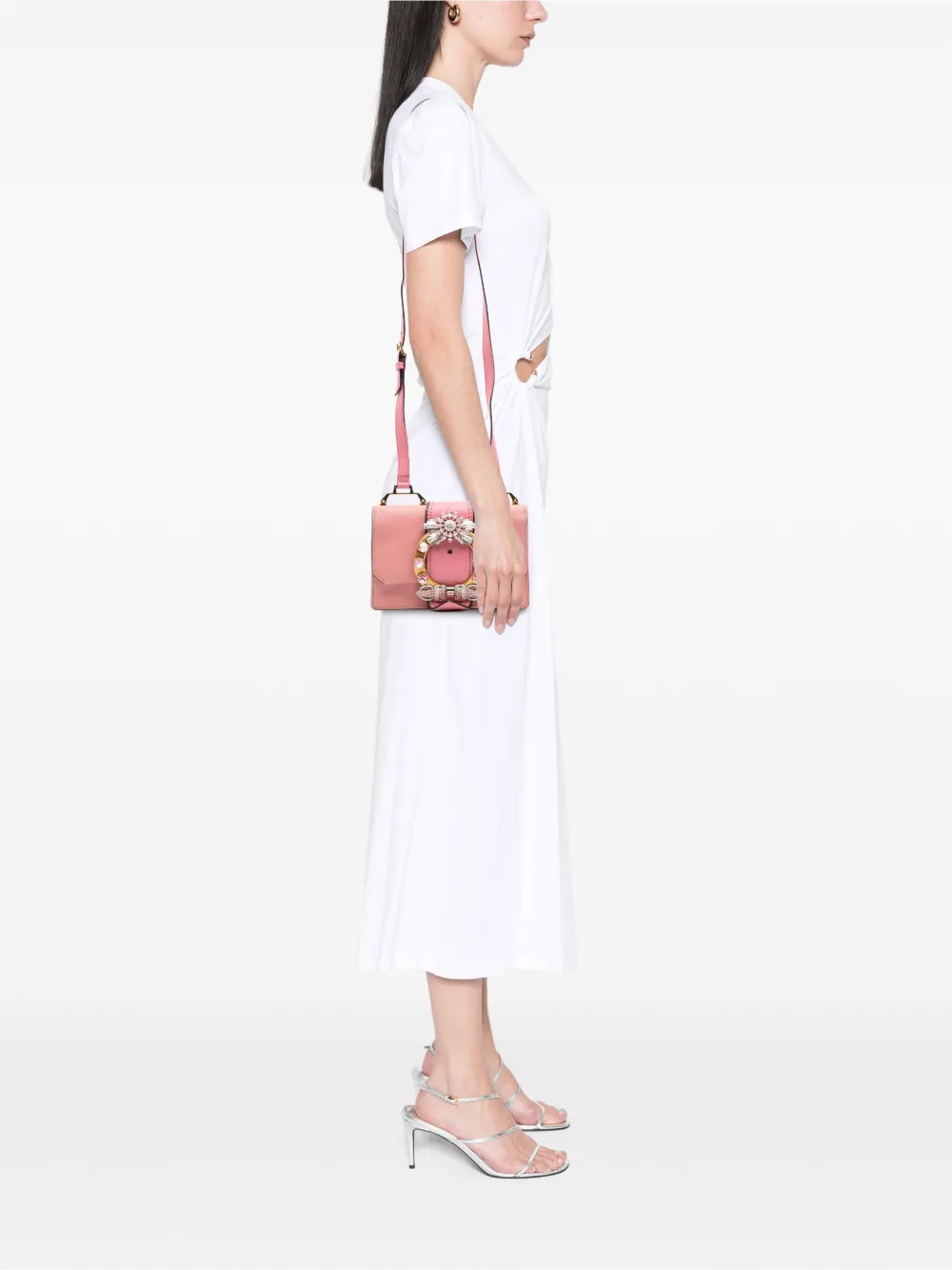 Pre-owned Miu Miu 2010-2025 Goatskin Madras Soft Calf Crystal Embellished Crossbody Bag In Pink