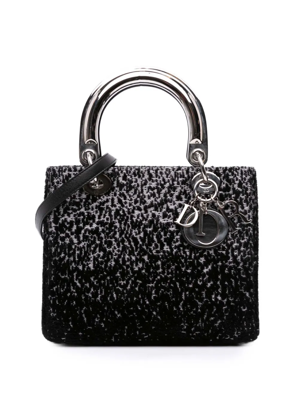 Christian Dior Pre-Owned 2014 Medium Velvet and Canvas Lady Dior Christian Dior Pre-Owned 2014 Medium Velvet and Canvas Lady Dior