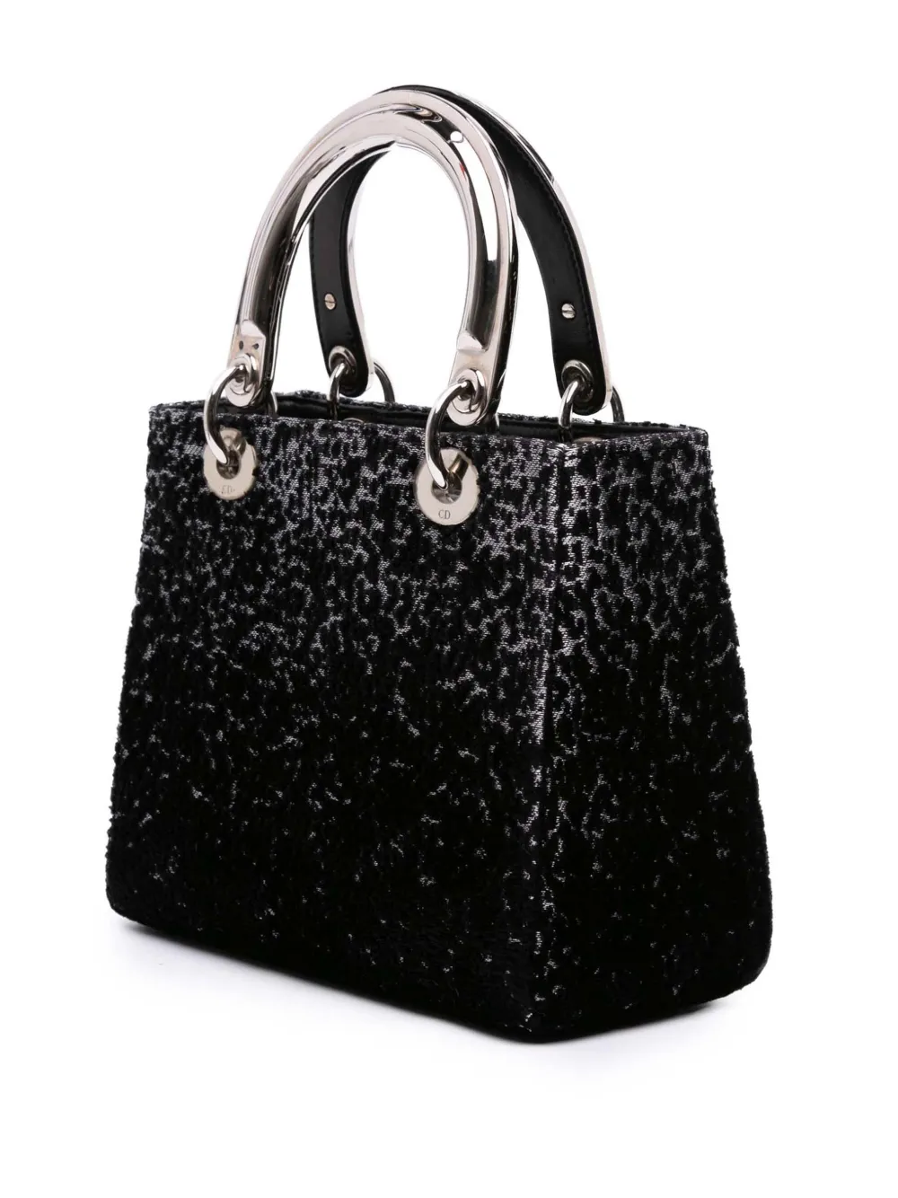 Pre-owned Dior 2014 Medium Velvet And Canvas Lady  Satchel In Black