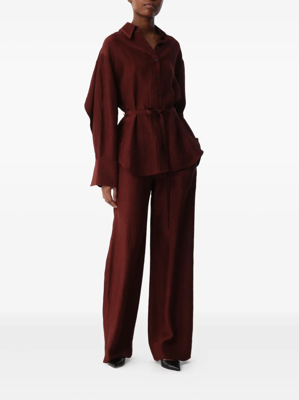 Jason Wu Collection crinkled-effect belt-detail shirt - Rood