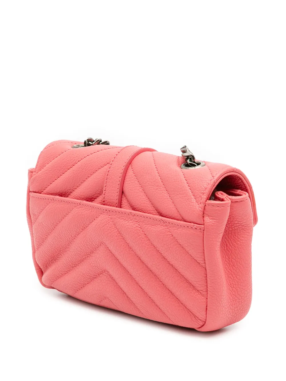 Pre-owned Saint Laurent 2015 Baby Grained Calfskin Chevron Classic Monogram Chain Bag Crossbody Bag In Pink