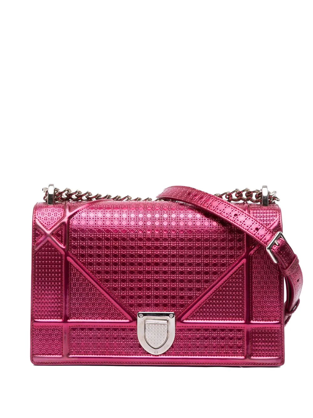 Christian Dior Pre-Owned 2016 ミディアム メタリック パテント マイクロカナージュ ディオラマ フラップ Christian Dior Pre-Owned 2016 ミディアム メタリック パテント マイクロカナージュ ディオラマ フラップ