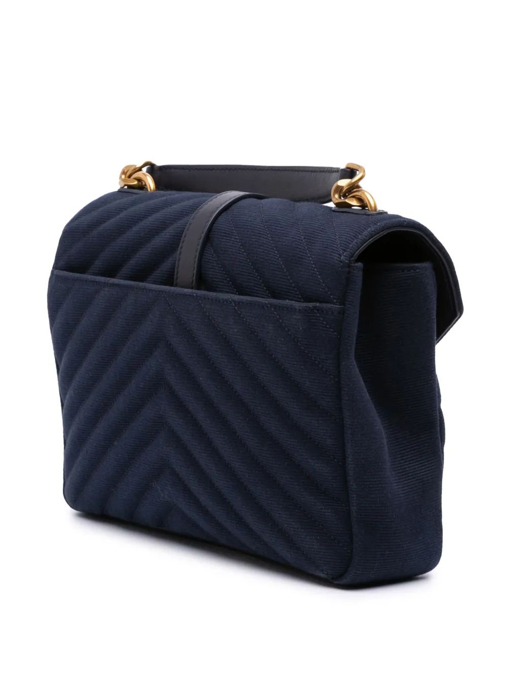 Pre-owned Saint Laurent 2022 Medium Canvas Chevron Monogram College Satchel In Blue