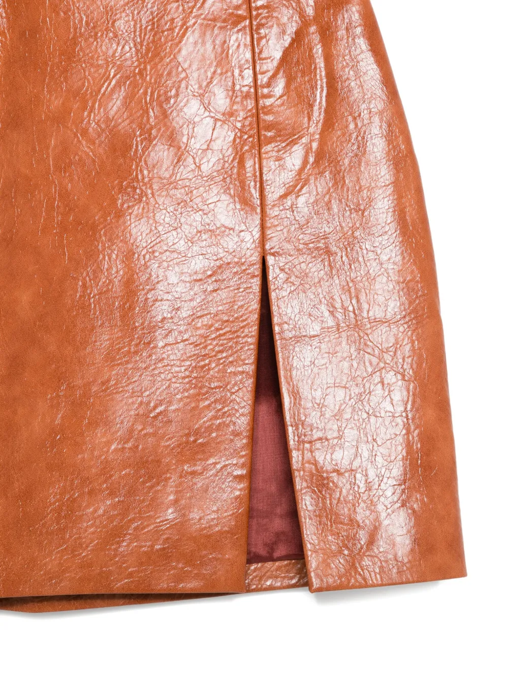 The Andamane Mini Skirt With Leather Effect And Side Slit In Orange
