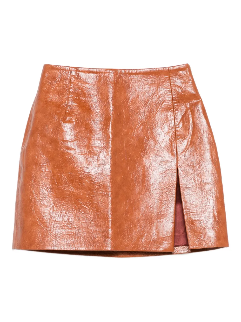 The Andamane Mini Skirt With Leather Effect And Side Slit In Orange