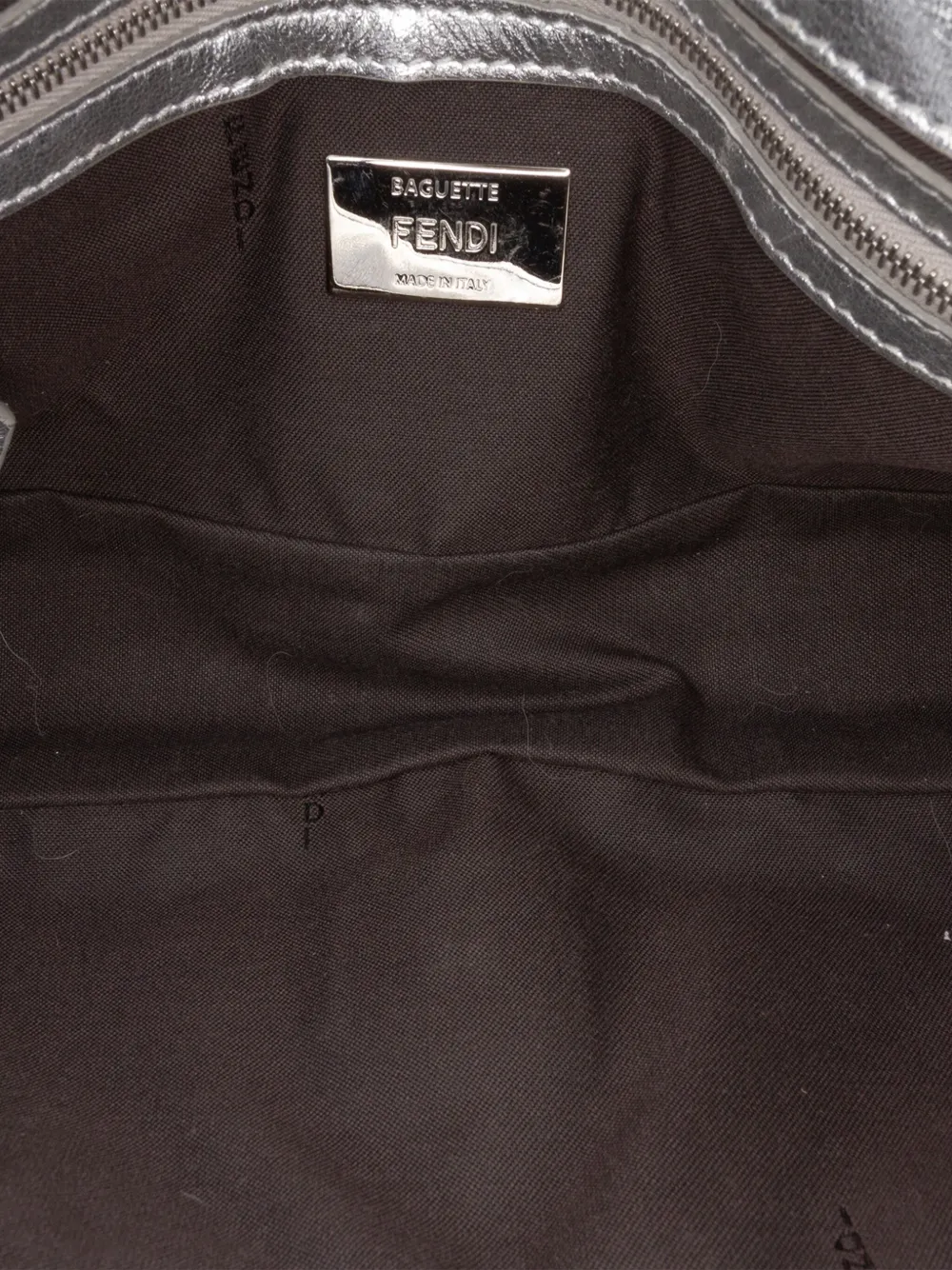 FENDI Pre-owned 2010-2025 Zucca Embossed Leather Baguette Satchel In Silver