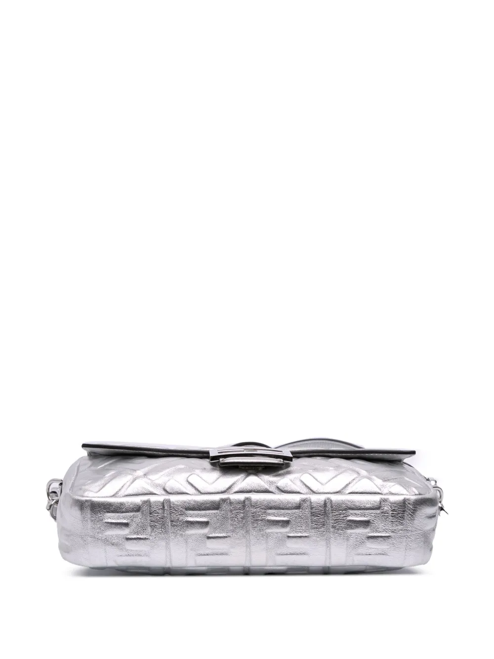 FENDI Pre-owned 2010-2025 Zucca Embossed Leather Baguette Satchel In Silver