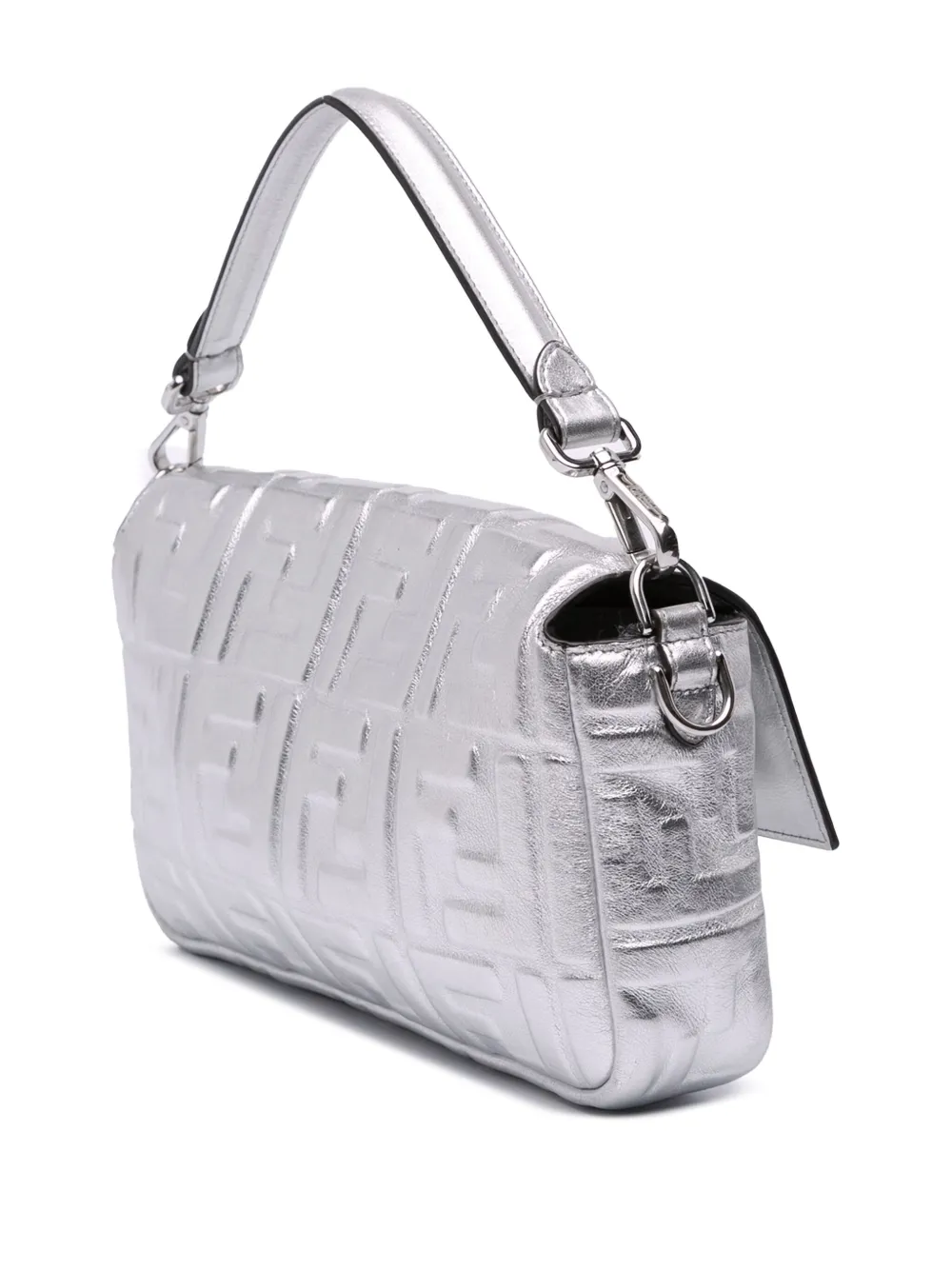 FENDI Pre-owned 2010-2025 Zucca Embossed Leather Baguette Satchel In Silver