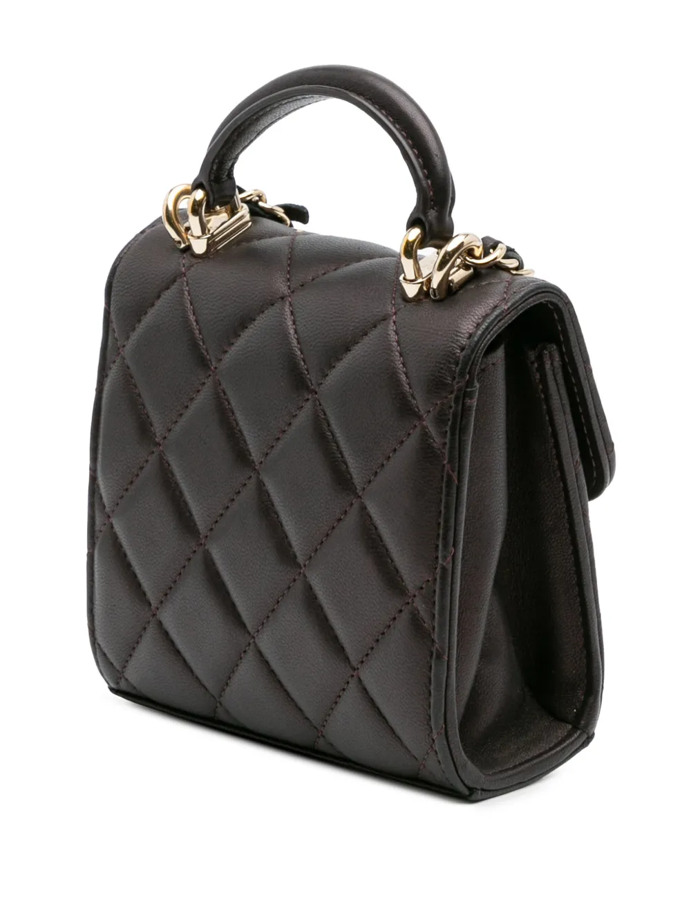 Pre-owned Chanel 2021-2025 Cc Quilted Iridescent Lambskin Top Handle Flap Clutch With Chain Satchel In Red