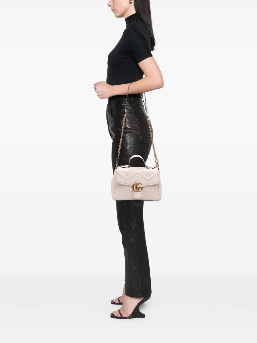 Pre-owned Gucci 2016-2025 Small Gg Marmont Matelasse Leather Top Handle Bag Satchel In White