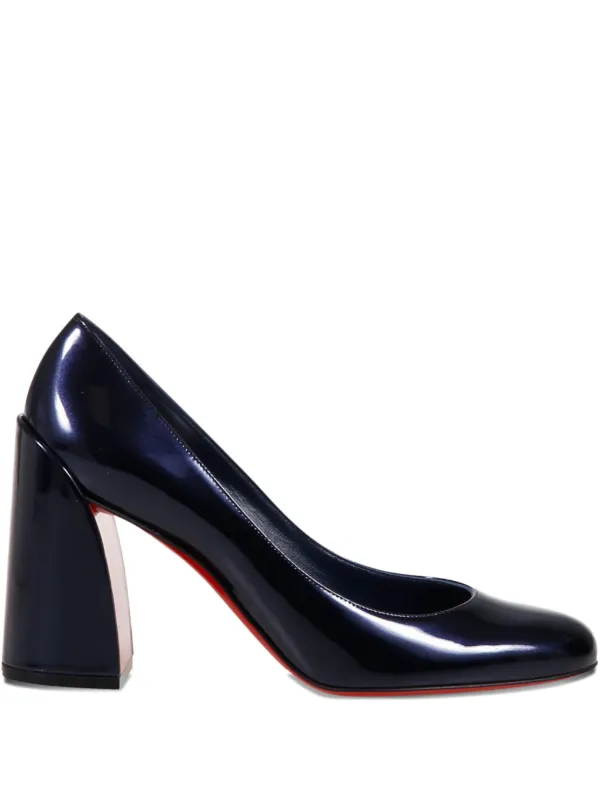 Pumps Navy Patent Block Heel Court Shoes Christian Louboutin Miss - Main Image
