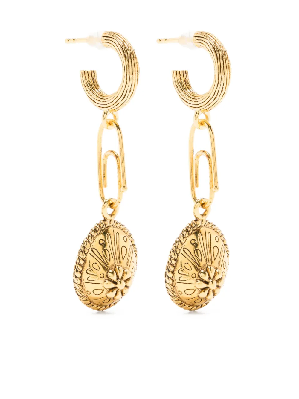 Aurelie Bidermann flower-charm hoop earrings - ゴールドトーン Aurelie Bidermann flower-charm hoop earrings - ゴールドトーン