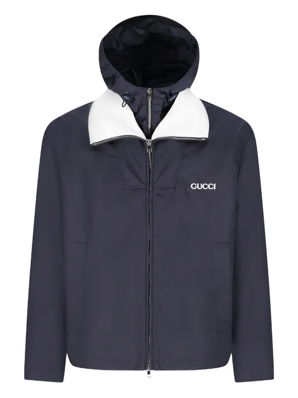 Gucci Attached Hood Logo-detail Jacket in Blue