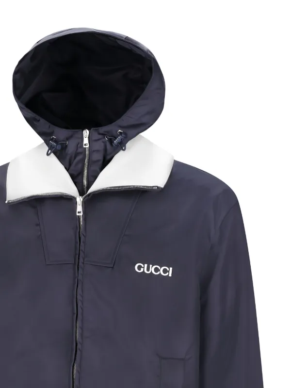 Gucci Attached Hood logo-detail Jacket | Blue | FARFETCH ID