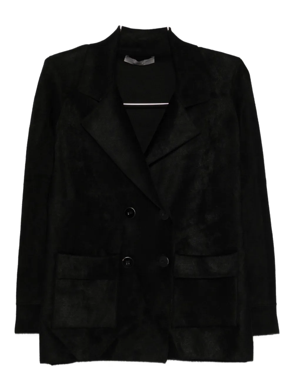 D Exterior Double-breasted Patch-pocket Blazer In Black