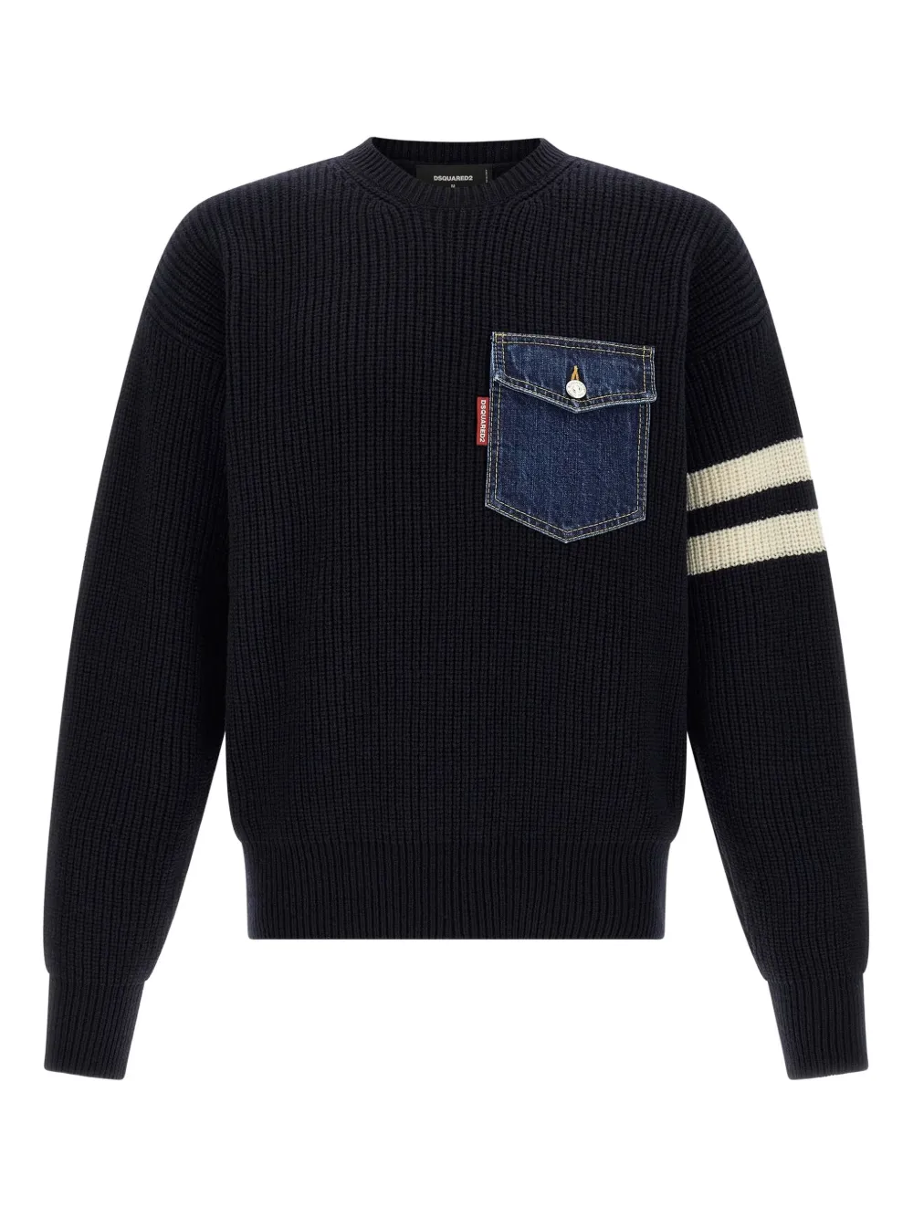 DSQUARED2 Geribbelde trui met denim zak Blauw