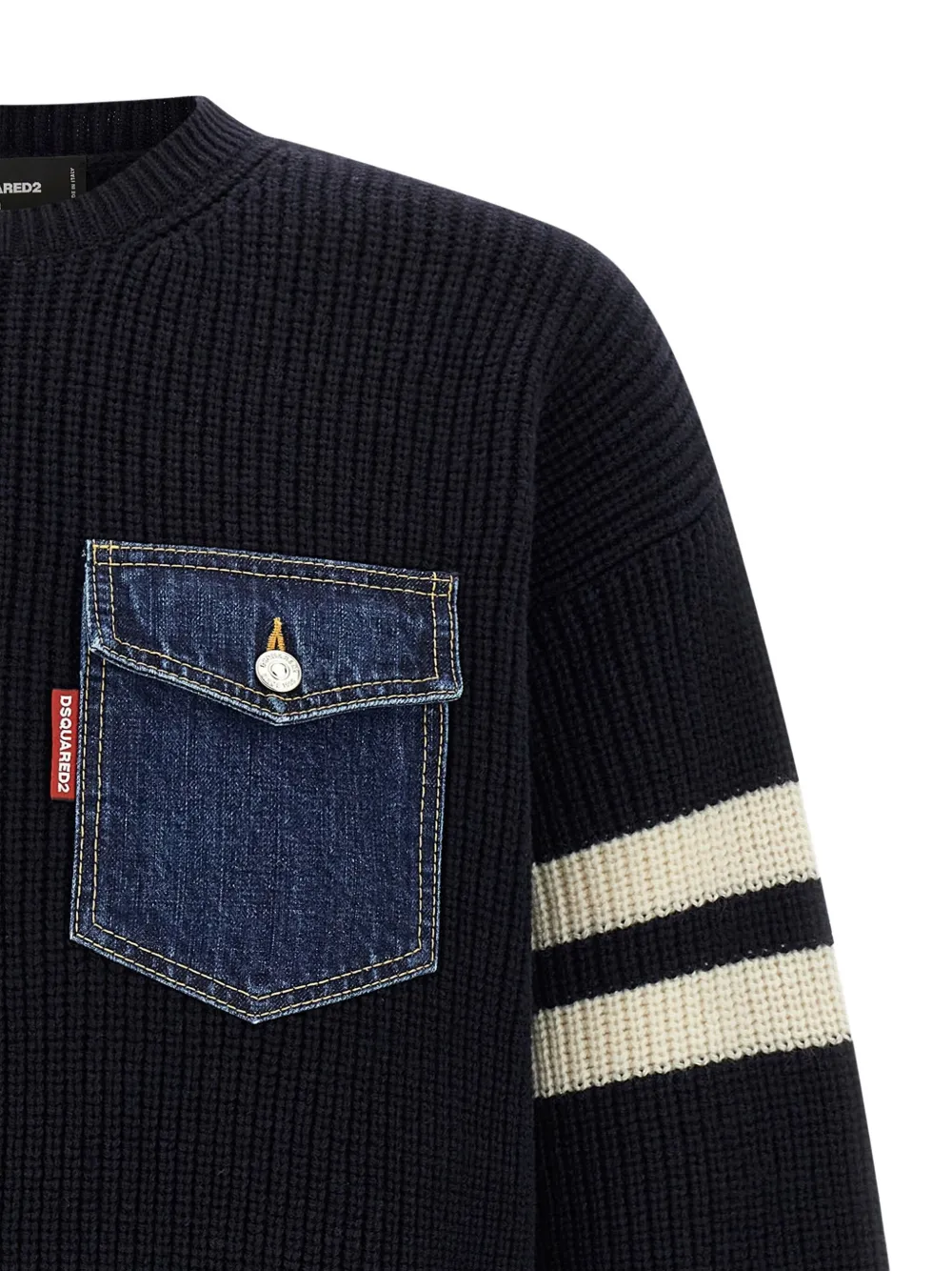 DSQUARED2 Geribbelde trui met denim zak Blauw