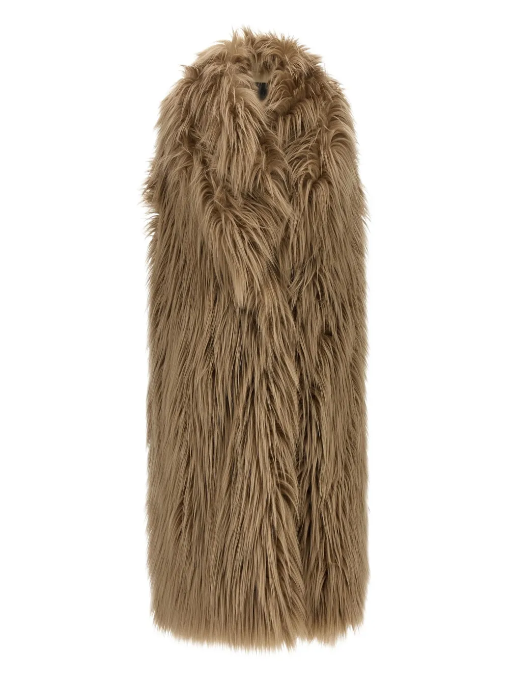 B&b Couture Long-haired Faux Fur Brown Vest In Robe Style In Brown