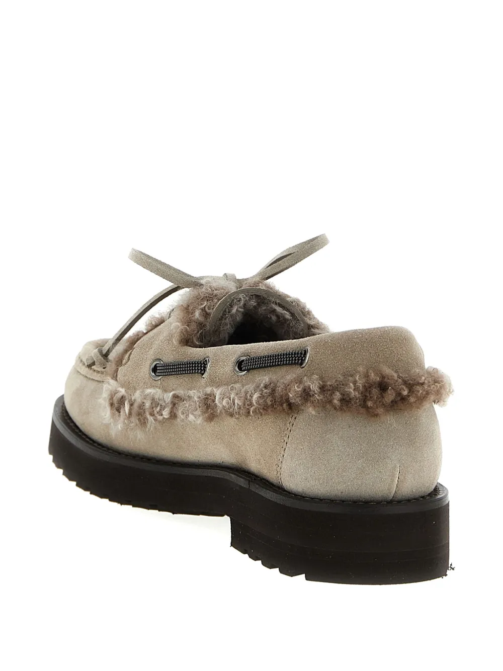 Brunello Cucinelli Shearling-trimmed Suede Loafers In Gray