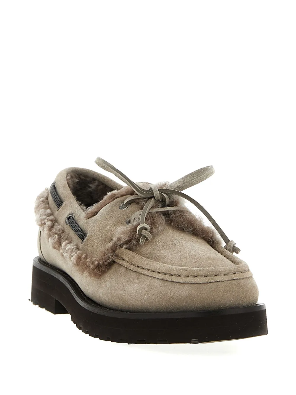 Brunello Cucinelli Shearling-trimmed Suede Loafers In Gray