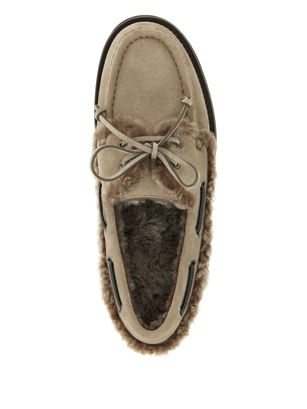 Brunello Cucinelli Shearling-trimmed Suede Loafers In Gray