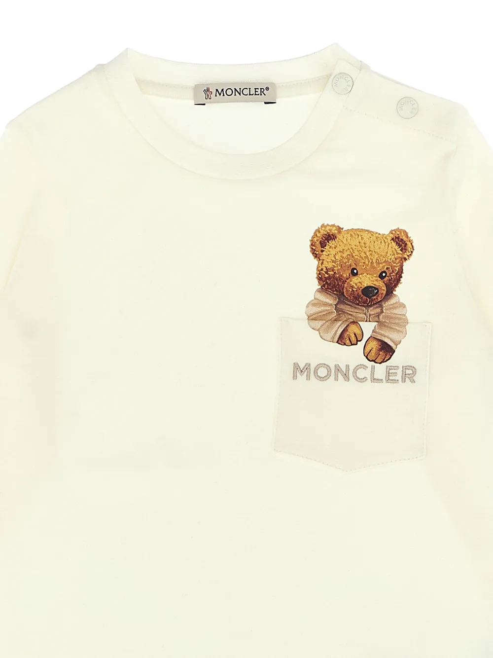 Moncler Enfant T-shirt met lange mouwen en zak met teddybeer Wit