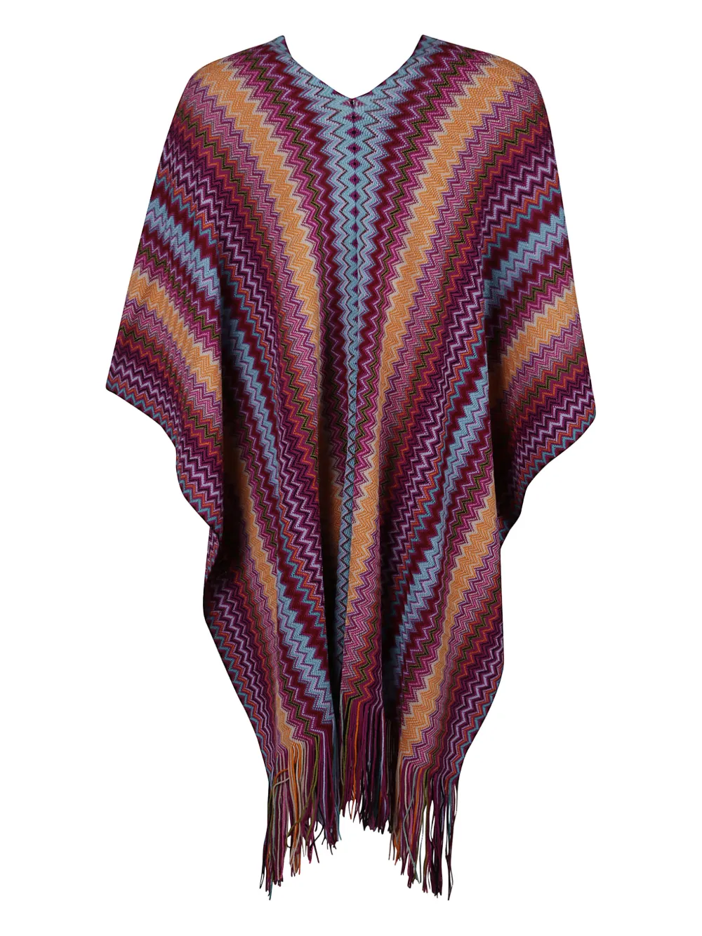 Missoni Chevron Fringed Poncho In Purple