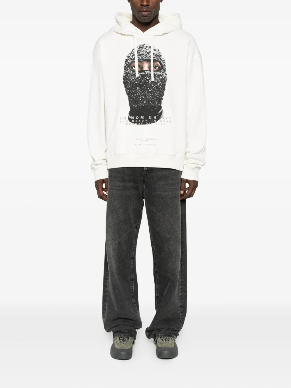 Ih Nom Uh Nit Balaclava-print Hoodie In White