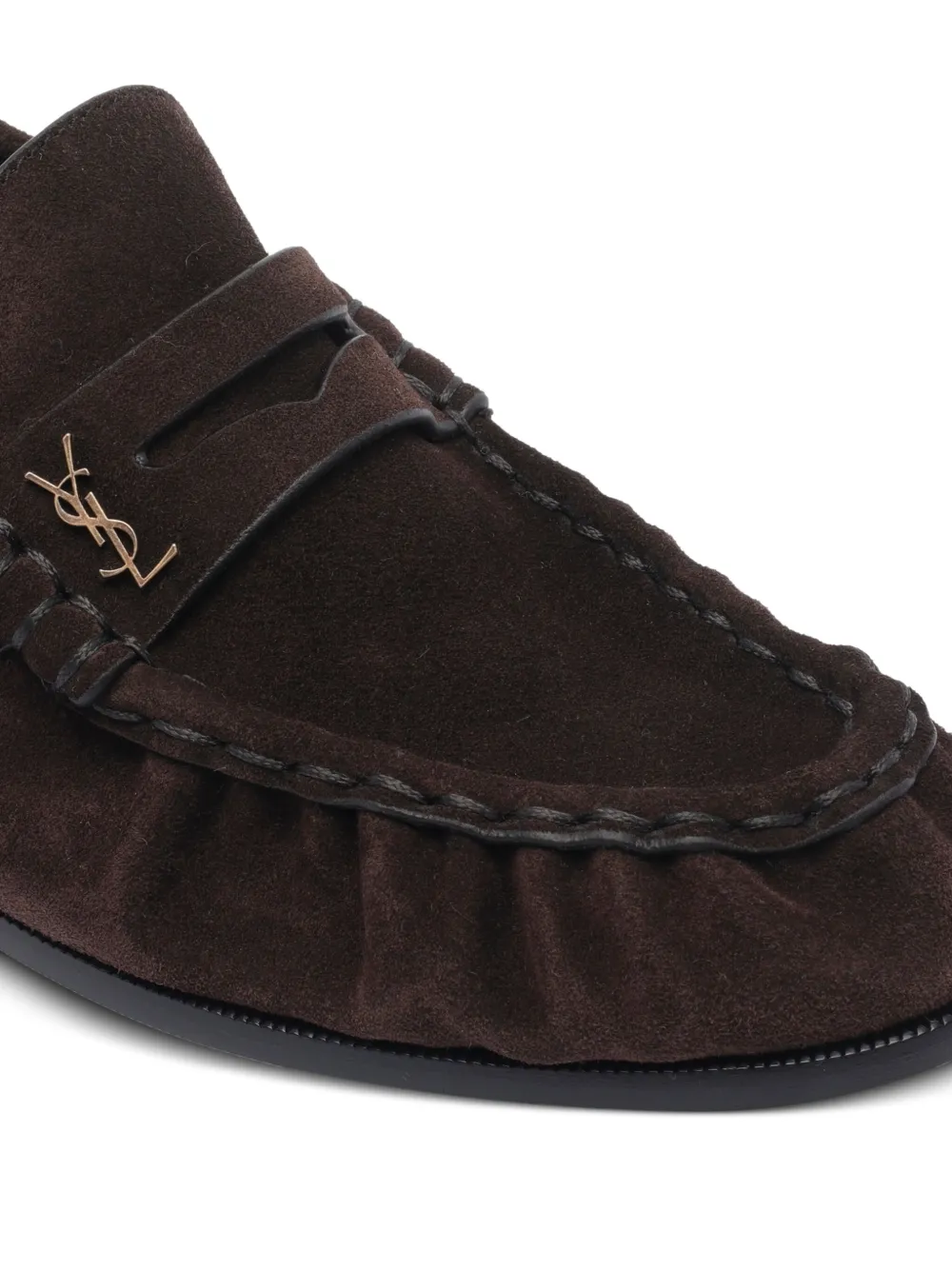 Saint Laurent Logo-detail Suede Loafers In Brown