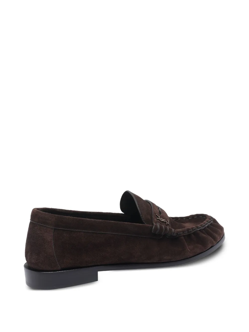 Saint Laurent Logo-detail Suede Loafers In Brown