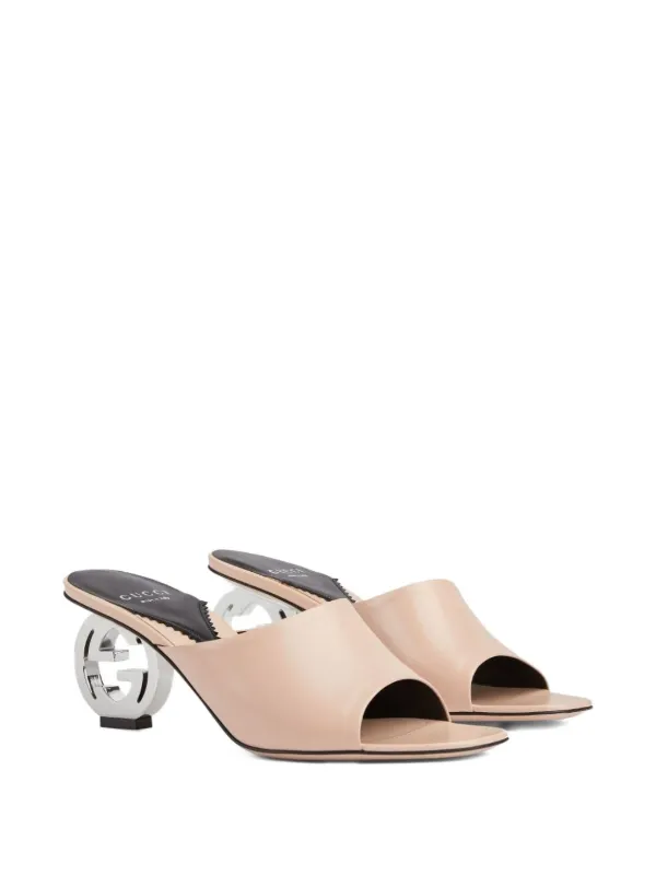 Gucci 70mm GG Signature Interlocking G Heel Sandals | Neutrals