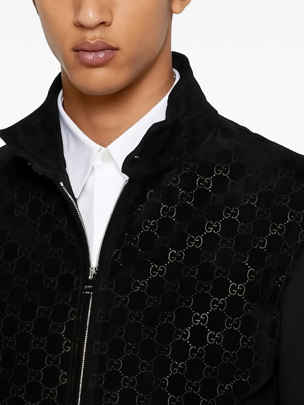 Gucci Suède bomberjack met GG-patroon Zwart