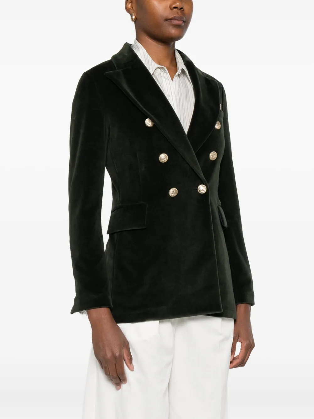 Circolo 1901 Double-breasted Cotton Jacket Featuring Pockets In Green