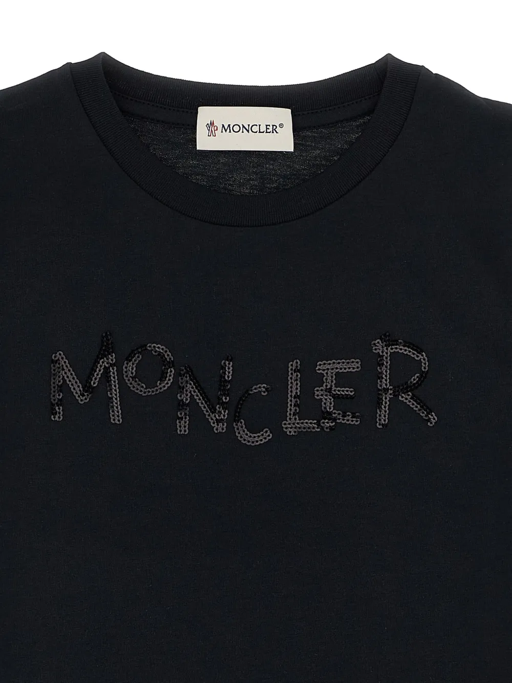 Moncler Enfant T-shirt met pailletten en ronde hals Zwart