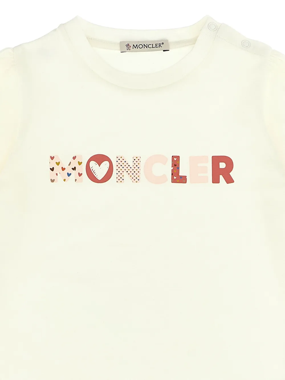Moncler Enfant T-shirt met logoprint en vilten patch Beige